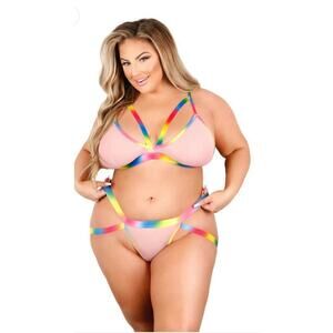 🦋B2G1🦋FANTASY LINGERIE-Vibes MAKE IT RAIN Caged Bralette & Booty Harness Panty